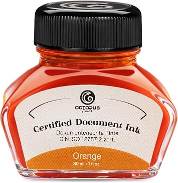 Octopus Fluids Document Ink Orange, Indelible, Certified to DIN ISO 12757-2, Orange, 30 ml
