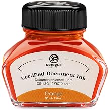 Octopus Fluids Document Ink Orange, Indelible, Certified to DIN ISO 12757-2, Orange, 30 ml