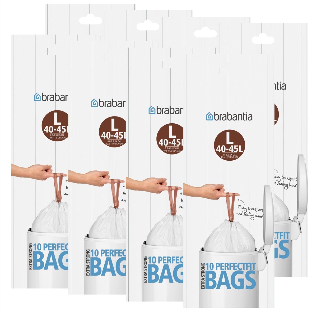 Brabantia Smartfix Bin Liners (L) 40 Litres 10 Liners – Special Vents Make It Easier to apply the waste sacks – Sits Perfectly In Your Brabantia Waste Container (Pack of 8)