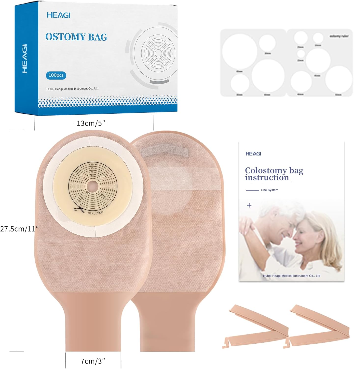100 PCS Colostomy Bags, One Piece Ostomy Drainable Pouches with Closure for Ileostomy Stoma Care, 15mm-60mm Cut-to-Fit Ostomy Supplies