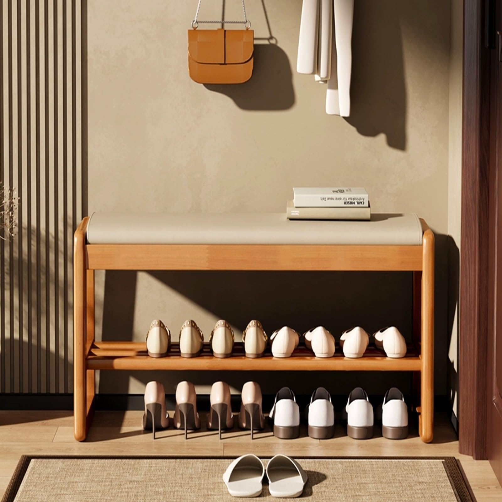 Flur schuhbank regal mit gepolstert sitzfläche, Wohnzimmer sitzbank schuhregal, Schlafzimmer polsterbank mit sitzfläche, modern Flure schuhbank mit schuhregal, Badezimmer sitzbank schuhregal.