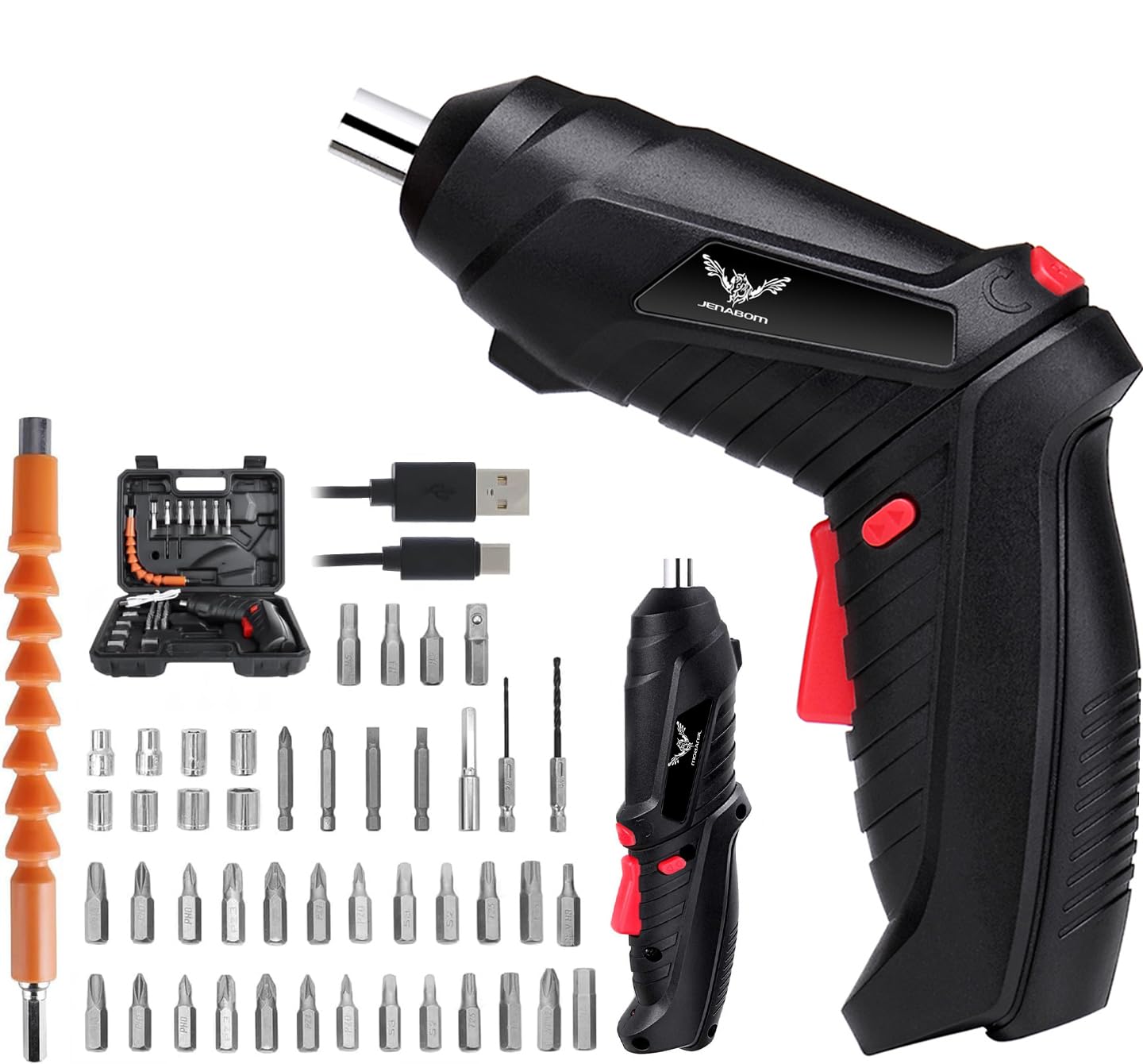 JENABOM Electric Screwdriver Cordless Rechargeable Small Power Drill Set 3.6V Li-ion 3.5Nm Max Torque Electric Rotatable Drill Screwdriver for Home Office DIY Tools (Black)