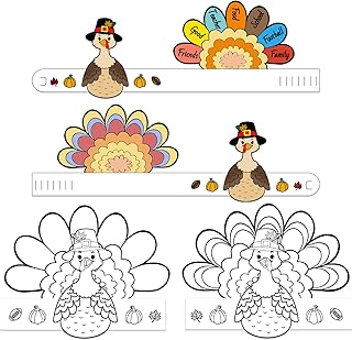 Thanksgiving Coloring Turkey Crowns Hats 12PCS Fall Thanksgiving Paper Headbands Crafts for Kids Color Your Own Turkey Paper Hats Thanks Giving Party Supply Family Classroom Activities Favors