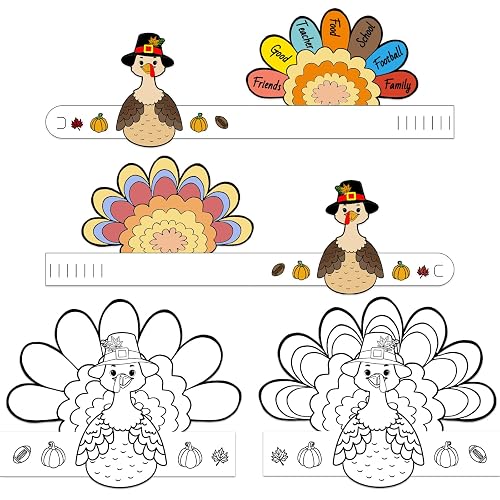 JUESMOS Thanksgiving Coloring Turkey Crowns Hats 12PCS Fall Thanksgiving Paper