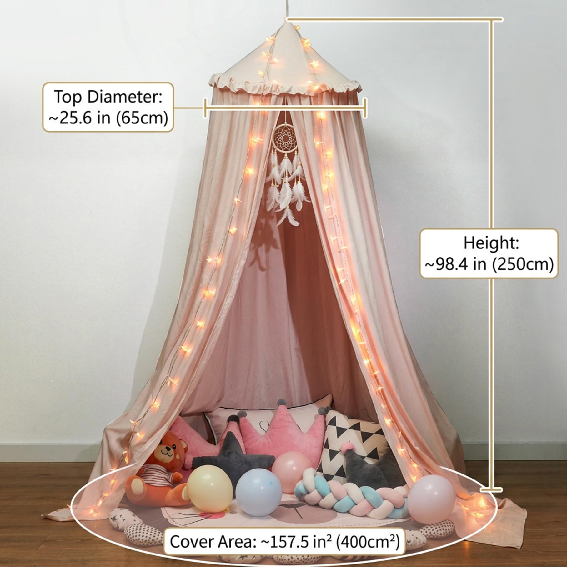 Baldacchino per Letto per Ragazze, Baldacchino per Bambini con Bordo Arricciato, Tenda da Letto per Cameretta e Area Giochi per Bambini
