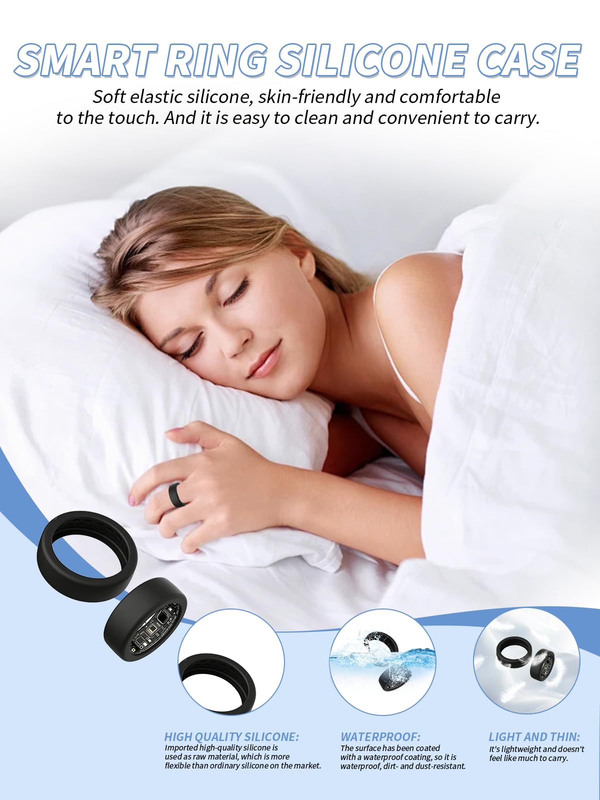Silikonowe etui ochronne do OURA Ring 5 Smart Ring, odporne na zarysowania i uderzenia, miękkie etui ochronne na pierścionki, pasuje do rozmiaru M (10/11/12/13), niebieskie i przezroczyste