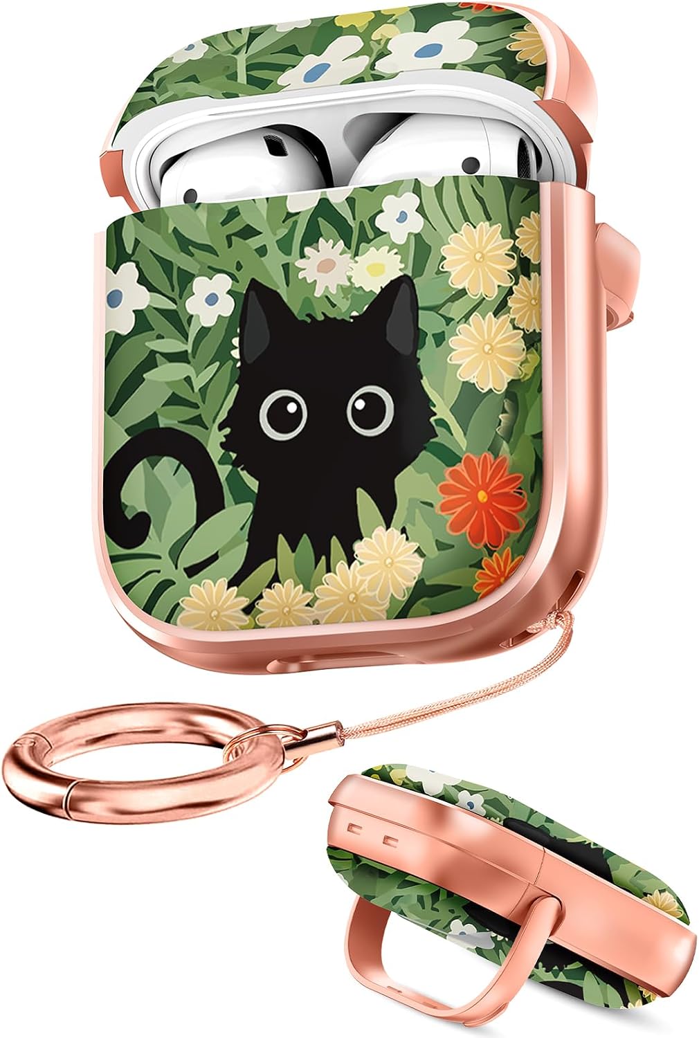 for AirPods 2/1 Case with Safety Lock for Women, Cat Flower