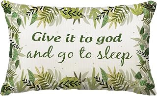 Give It to God and Go to Sleep, Christian Leaf Pillow Covers, Bible Pillow Case, Religious Pillows Covers for Home Living Room Bedroom Couch Sofa, Green, 12 X 20 in