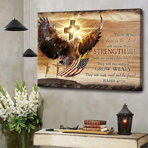 Miniatura 5 de Kateflower Arte de pared motivacional de águila calva, arte de pared cristiano volador americano de águila calva, decoración de imagen inspiradora