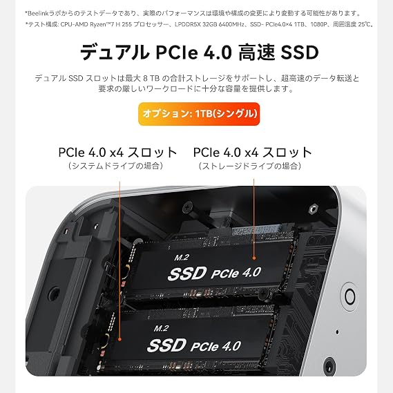 Beelink SER9 PRO Mini PC, AMD Ryzen R7 H255 8C/16T, up to 4.9GHz, 32GB LPDDR5X RAM, 1TB PCIe 4.0 SSD, 4K Triple Display, USB 4, HDMI, DP, 2.5G LAN, Wi-Fi 6, BT 5.2, Dual Speakers, Silver