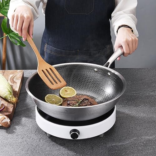 Miniatura 4 de DOITOOL Sartén de acero inoxidable antiadherente Wok tradicional, resistente al desgaste, fácil de limpiar, cocina versátil