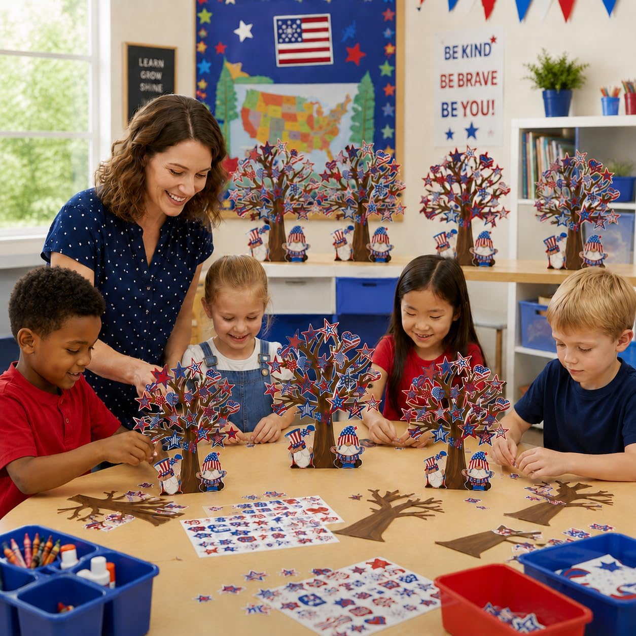 Cinrobiye 30 Set 4th of July Craft Kit, DIY Patriotic Freedom Tree Decorations for Independence Day Classroom Activities, USA Party Favors and Holiday Decor