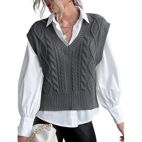 Jumppmile Womens V Neck Sweater Vest Sleeveless Pullover Crop Sweater Vest