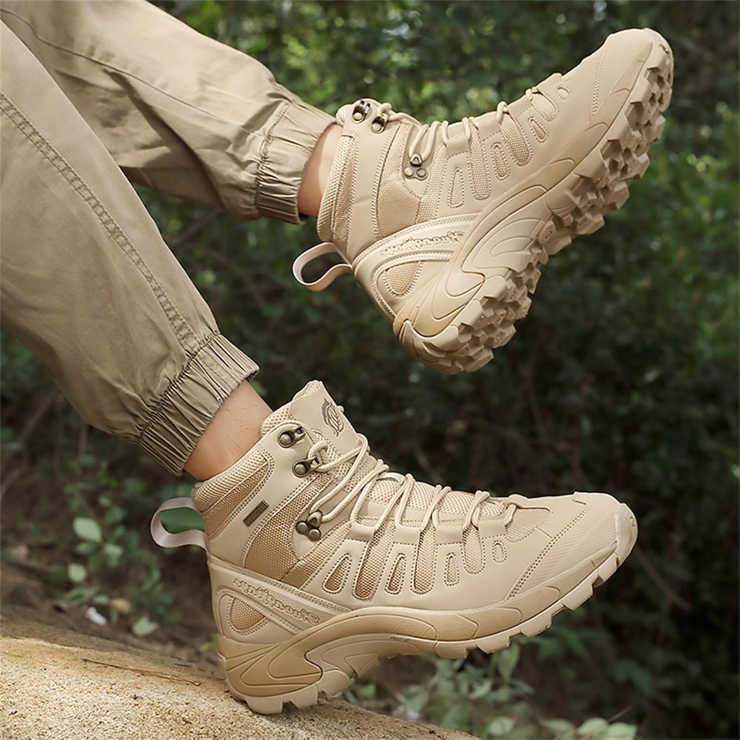 Men's Leather Mid Top Lace Up Waterproof Ankle Hiking Backpacking Boots Casual Round Toe Non Slip Military Tactical Boots for Trail Trekking Camping Walking Hunting Hiking Adventures Outdoor