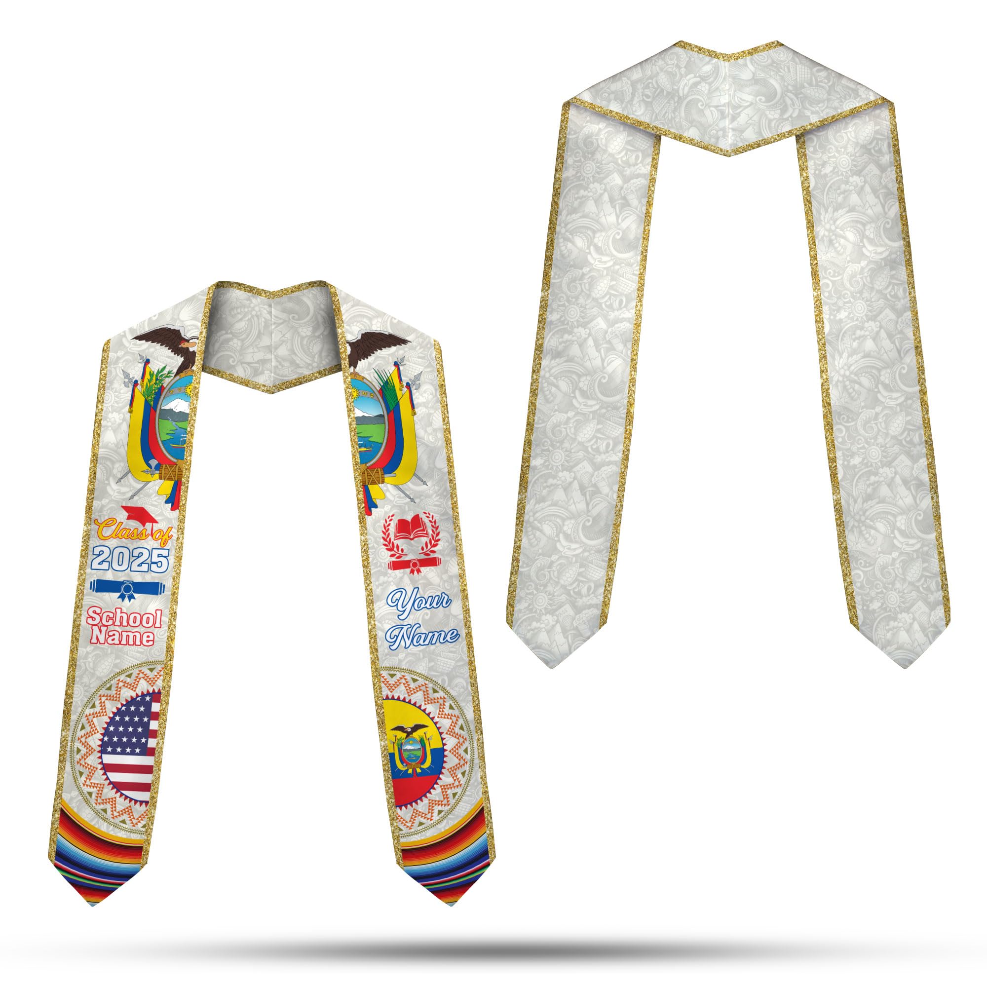 MonkeyVan Ecuadorians Graduation Sash Custom Ecuadorians American Flag Graduation Sash 2025 Ecuador Graduation Stole Ec2