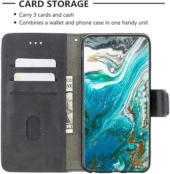 Compatible Sharp Leica Leitz Phone 1 5g Case Folio Case 1 Sheet 9H + Hardness Tempered Glass Film Card Storage BF04 Black