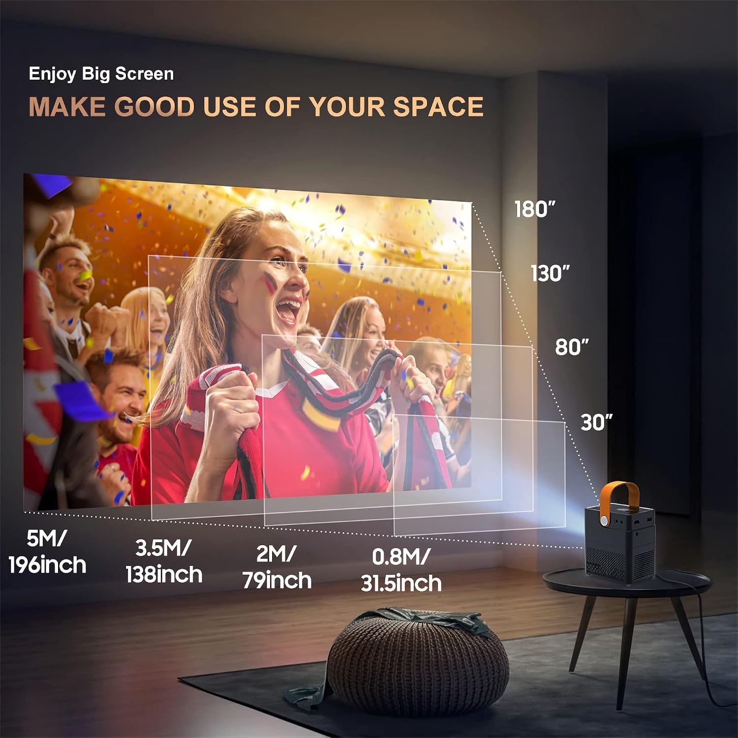 Portable WiFi Bluetooth Projector, JIMTAB V1 Outdoor Projector Full HD 1080P Supported, Mini Movie Projector with Foldable Carry Bag Dual Speakers Surround Sound (With Blue Foldable Bag)