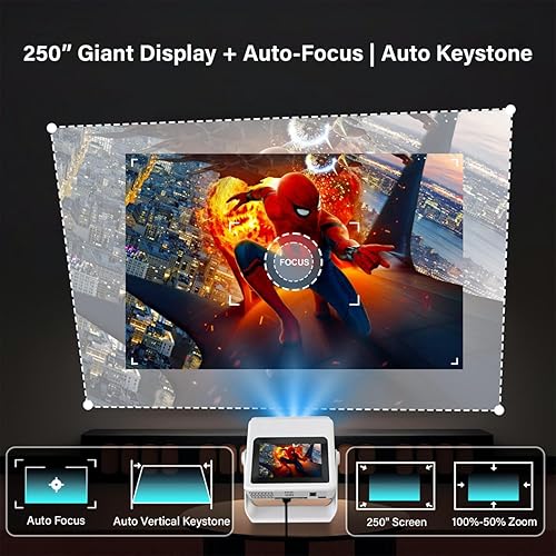 Miniatura 6 de Proyector portátil con pantalla táctil inteligente, proyector de película Native1080P 4K, WiFi 6 Bluetooth para cine en casajuegosexteriores