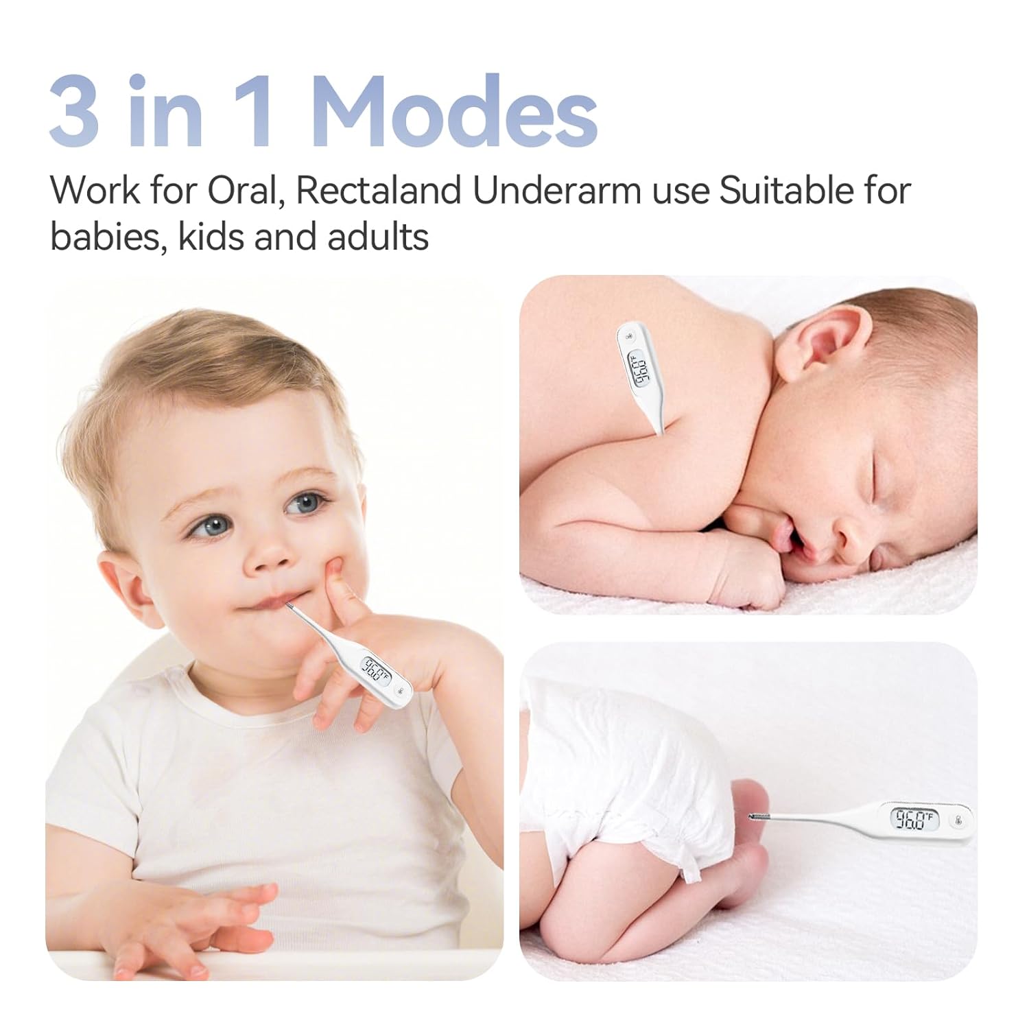 Doctor holding a Berrcom DT101 Digital Thermometer with a magnified view of its accurate 96.8°F reading