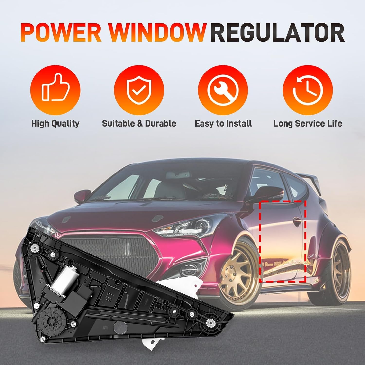 Left Front Power Window Regulator Driver Side (LH) Compatible with Hyundai Veloster 1.6L 2012 2013 2014 2015 2016 2017, Electric Window Regulator with Motor, Replace# 824012V010 82401-2V010
