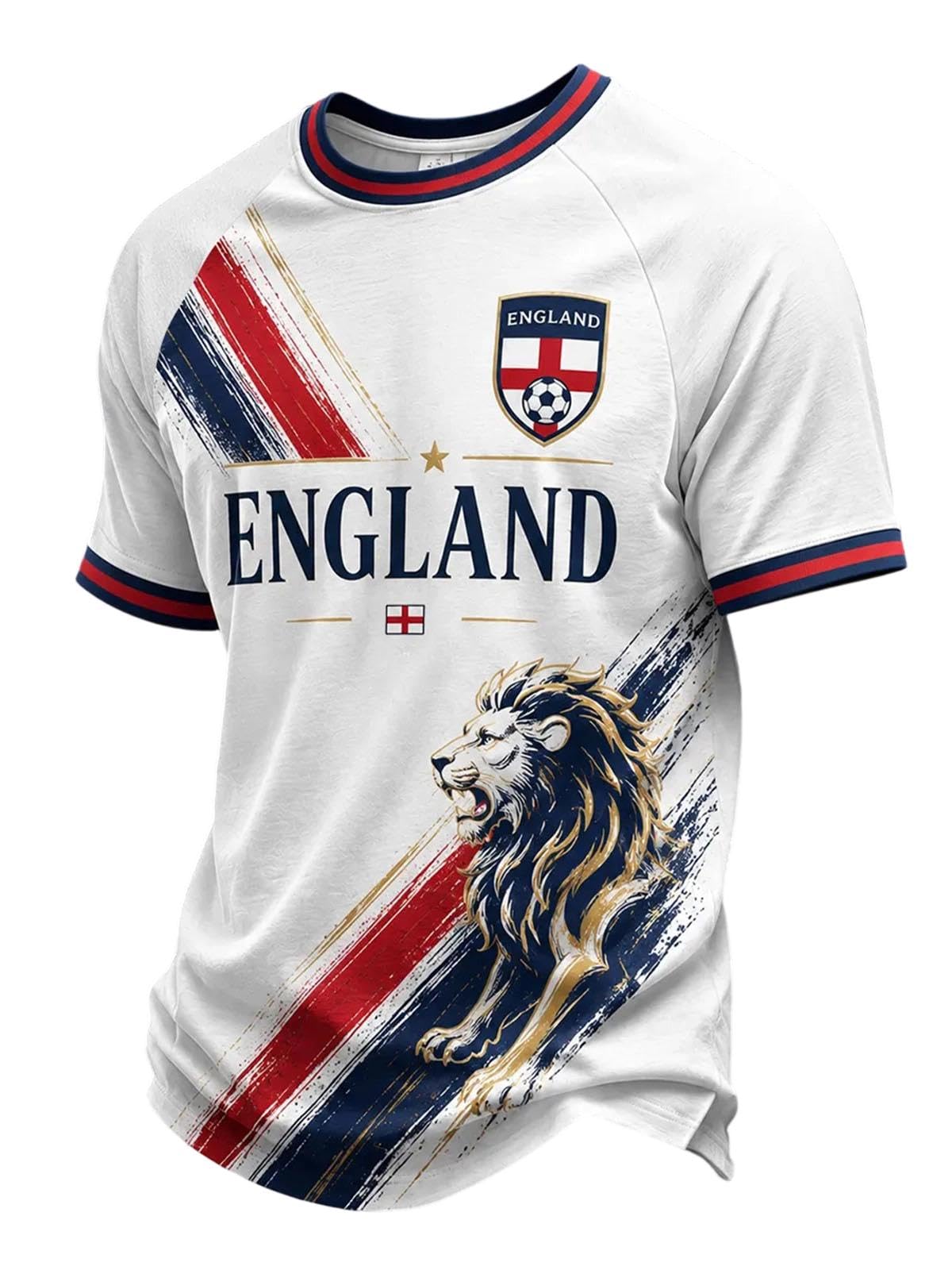 England World Cṳp Football Shirt 2026 Short Sleeve T Shirt for Supporters of Football Casual Lions Print Crewneck Top Outdoor Sports Shirts for Men
