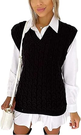 Ladies Oversized V Neck Cable Knitted 