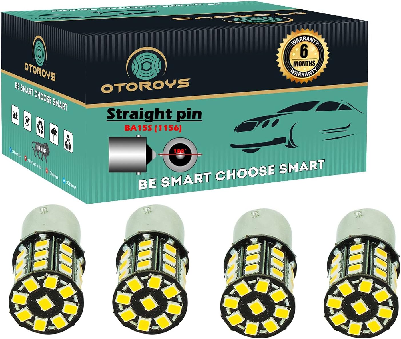 OTOROYS 6 MONTHS WARRANTY 360° Reflecting LED Indicator Bulbs Set Of 4 (Straight Pin)