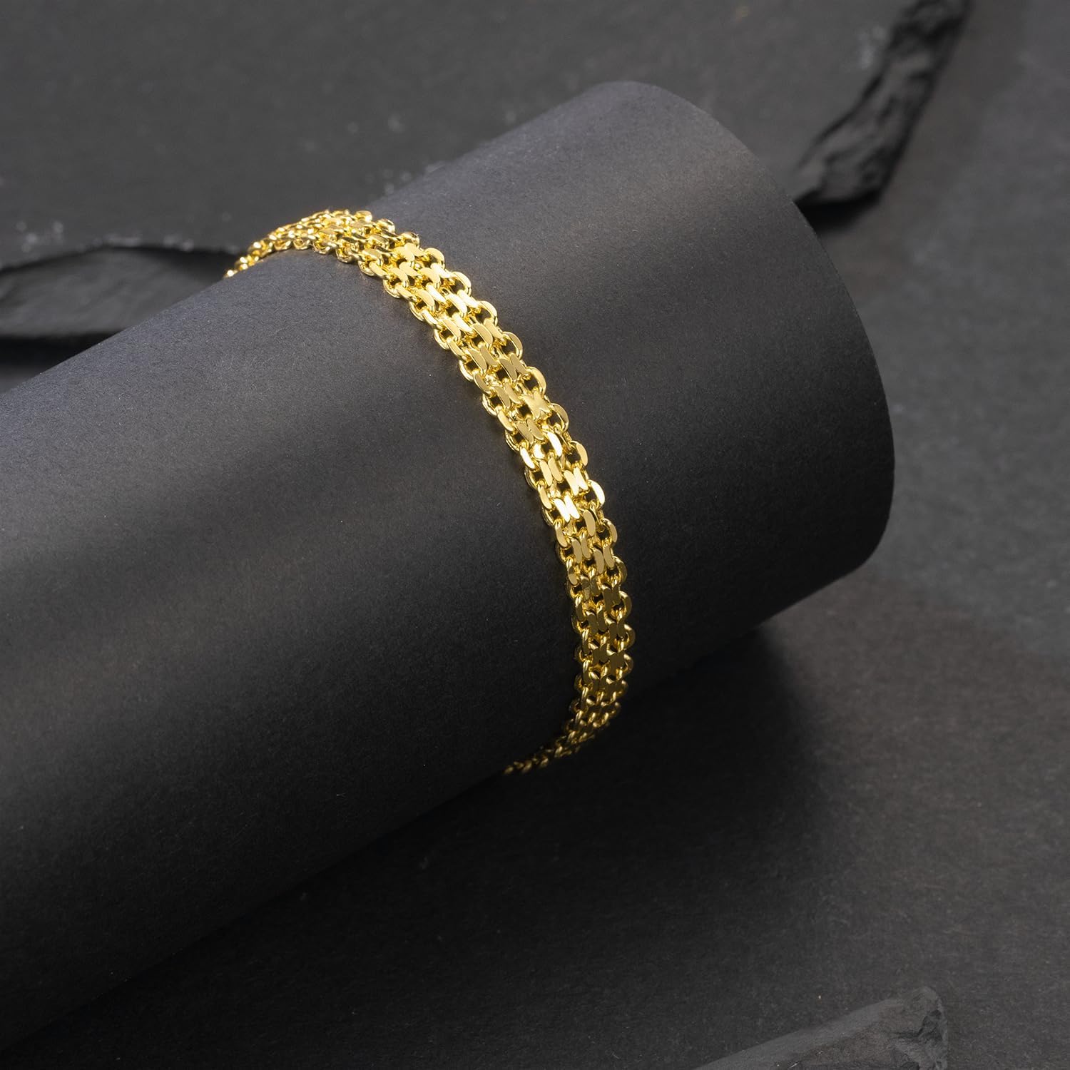 FEGER 14K Gold Mesh Chain Bracelet for Women and Men Dainty Gold Bracelets Gift for Women(6.5''-8.5'') - Image 6