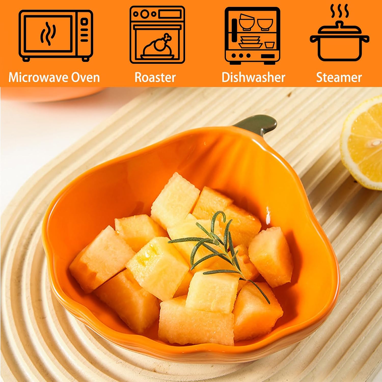 2 Pcs Ceramic Ramekins, Oven Safe Ceramic Pumpkin Noodle Bowl, Versatile Complementary Food Bowl for Baking Dessert Pudding and Serving Fruit Salads, Ideal Decoration and Gift for Halloween (Orange)
