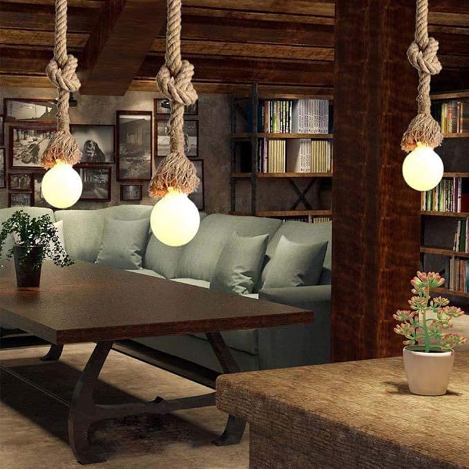 ADITAM Henneptouw enkele kop vintage retro hangende hanglamp lamp industriële landelijke stijl voor eetzaalverlichting 500cm wandkandelaar kroonluchter lamp armatuur E27 (exclusief lampen) Double the comfort photo 2