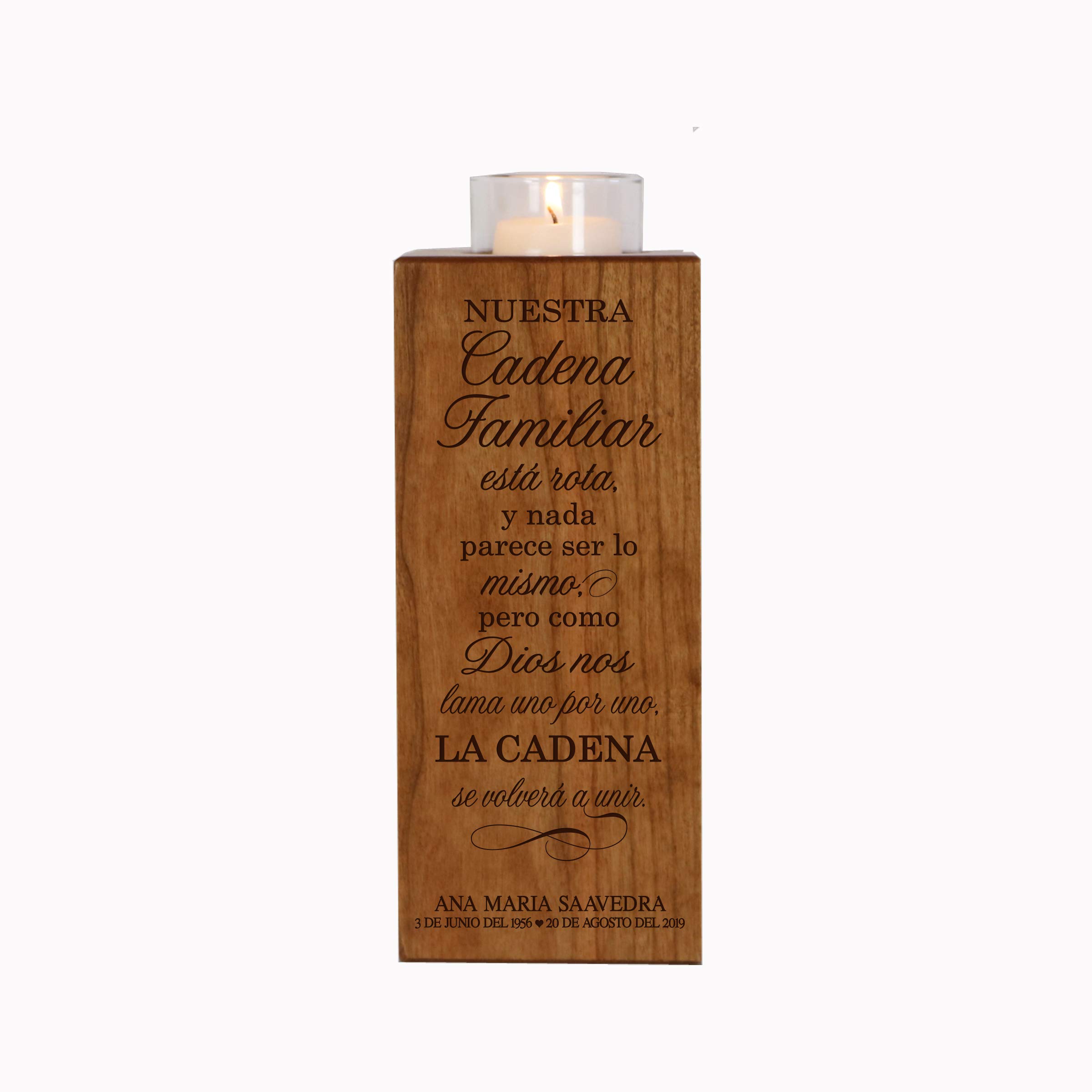 Lifesong Milestones Personalized 8in Tealight Candle Holder Spanish The Broken Chain Poem Sympathy Gift for Loss of Loved One Memorial Remembrance Funeral Votive (Square)