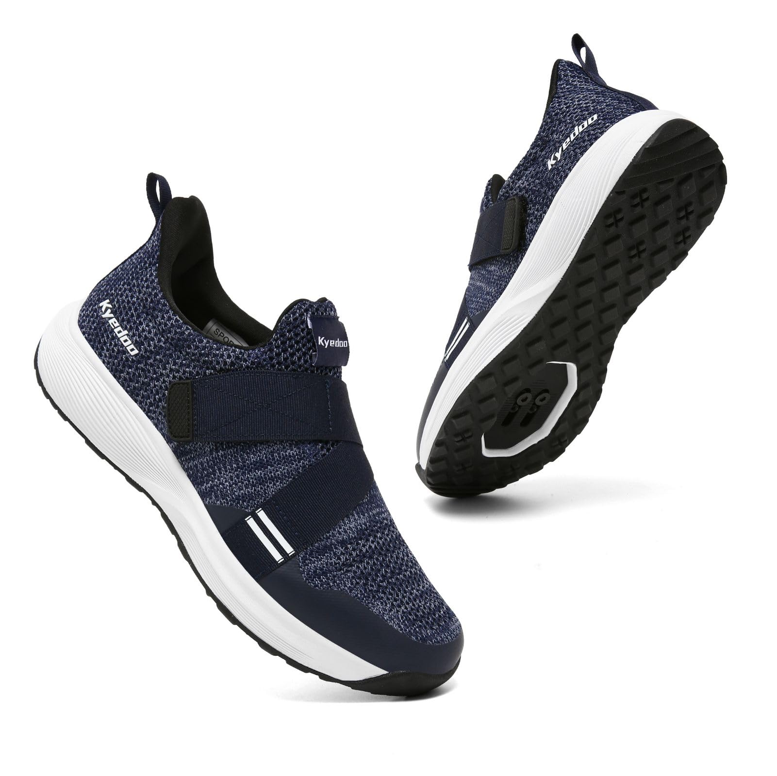 KyedooMen‘s Indoor Cycling Shoes Compatible with SPD Cleats, Comfortable Walkable Bike Shoes, CLEATS INCLUDED M8 Blue