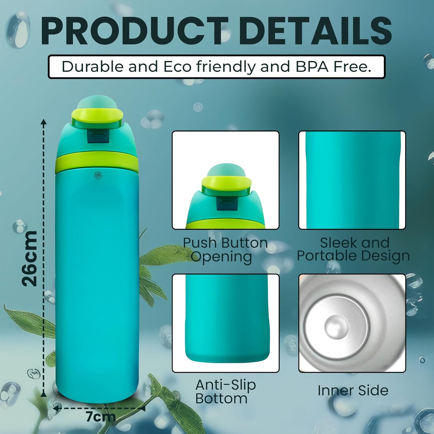 Insulated Stainless Steel Water Bottle with Straw, Insulated Tumbler With Locking Lid, Double Walled & Vacuum Insulated Water Bottle Packable for Travel Leak Proof & BPA Free (Blue, 24 OZ)