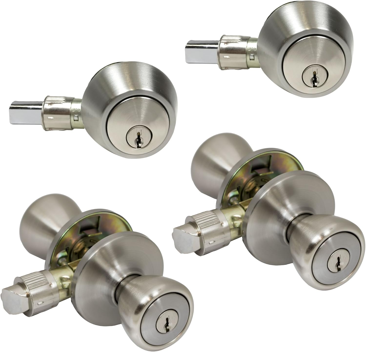 Pro-Grade 2-Pack Mobile Home Keyed Entry Door Knob and Deadbolt Combo, Satin Nickel