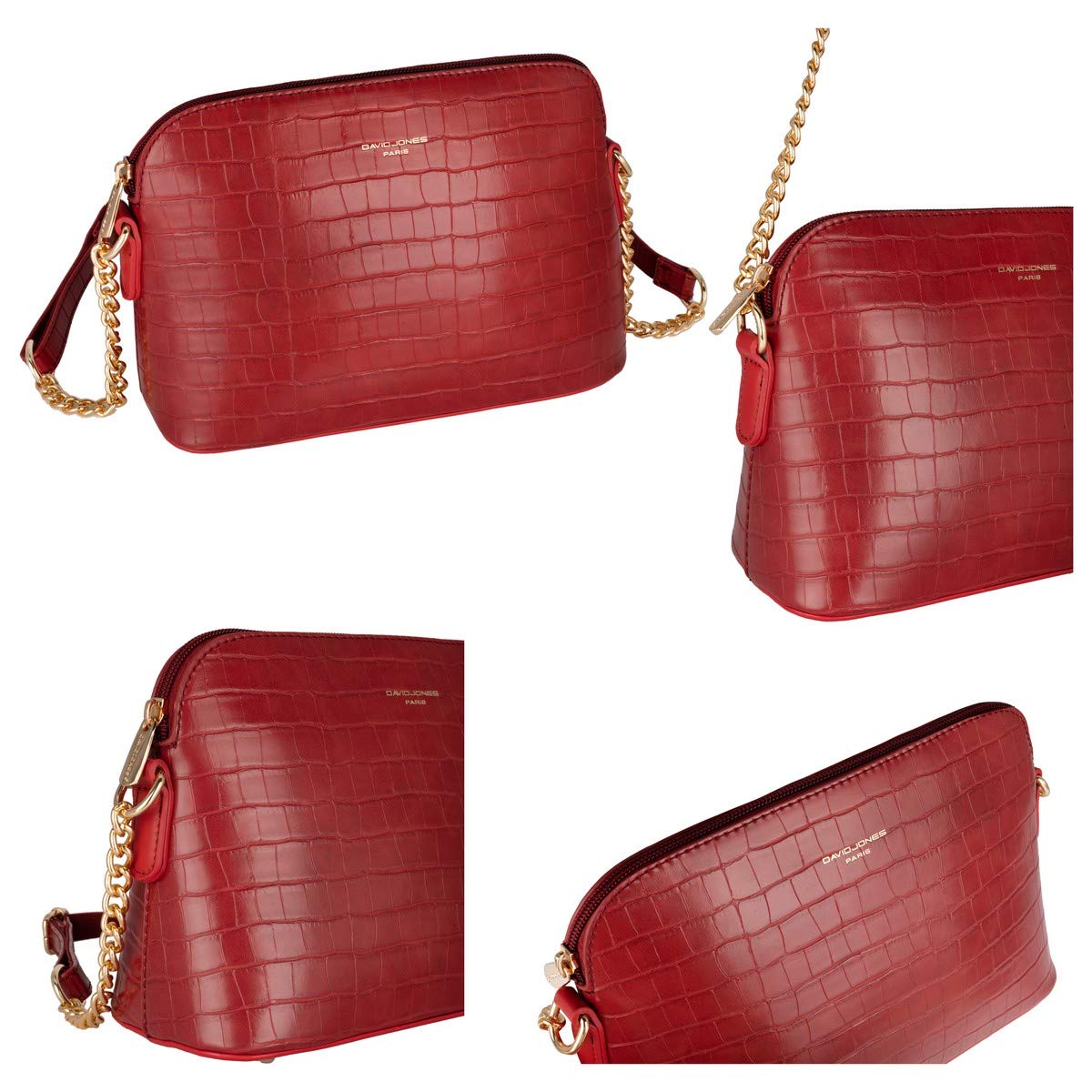 David Jones - Piccola Borsa a Tracolla Spalla Donna Catena - Borsa Mano Pelle Coccodrillo Messenger Crossbody Bag - Clutch Borsetta Sera Pochette - Shopping Sacchetto Borsello - Rosso