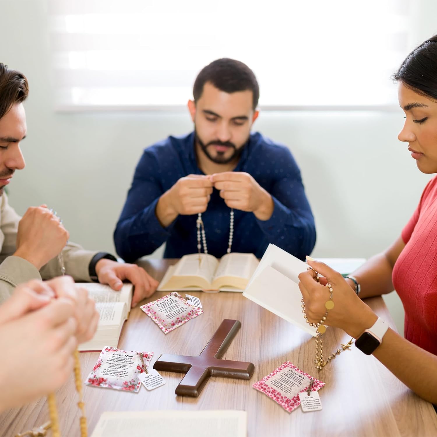 24 Pack Prayer Quilt Gifts Inspirational Christian Prayer Quilt with Cross Inside Mini Sympathy Healing Cloth Square for Cancer Patients Women Holiday Easter Egg Stuffers Scripture (Elegant)