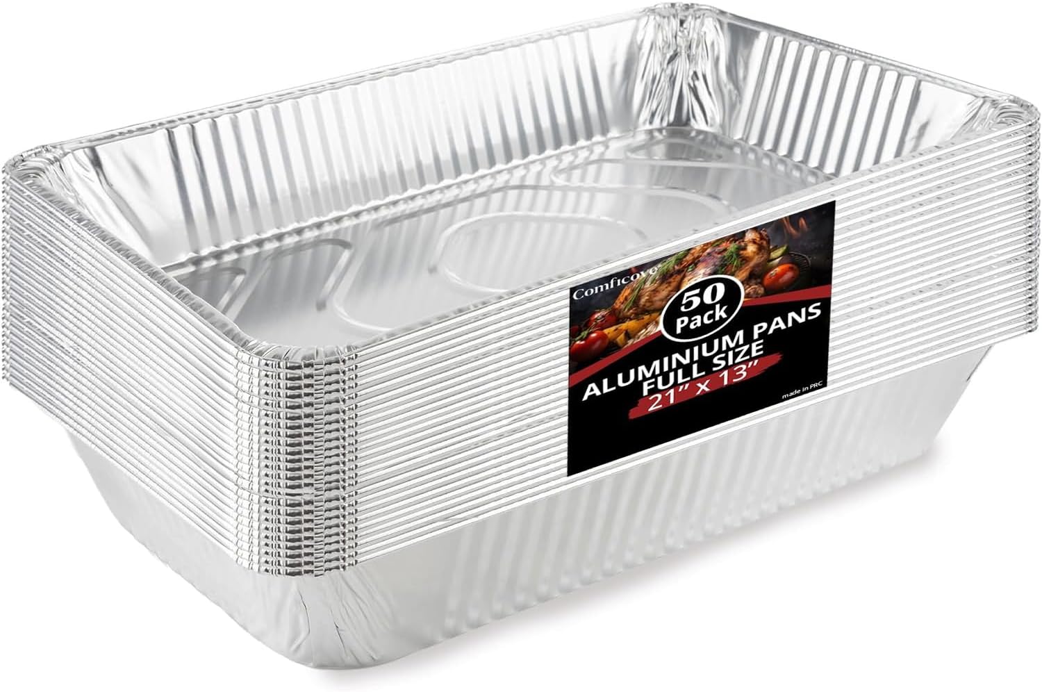 Aluminum Pans Disposable (50 Pack), 21x13 Pans for, Prepping, Roasting, Food, Storing, Heating, Cooking, Chafers, Catering, BBQ Grilling, Sturdy Baking Pan Trays