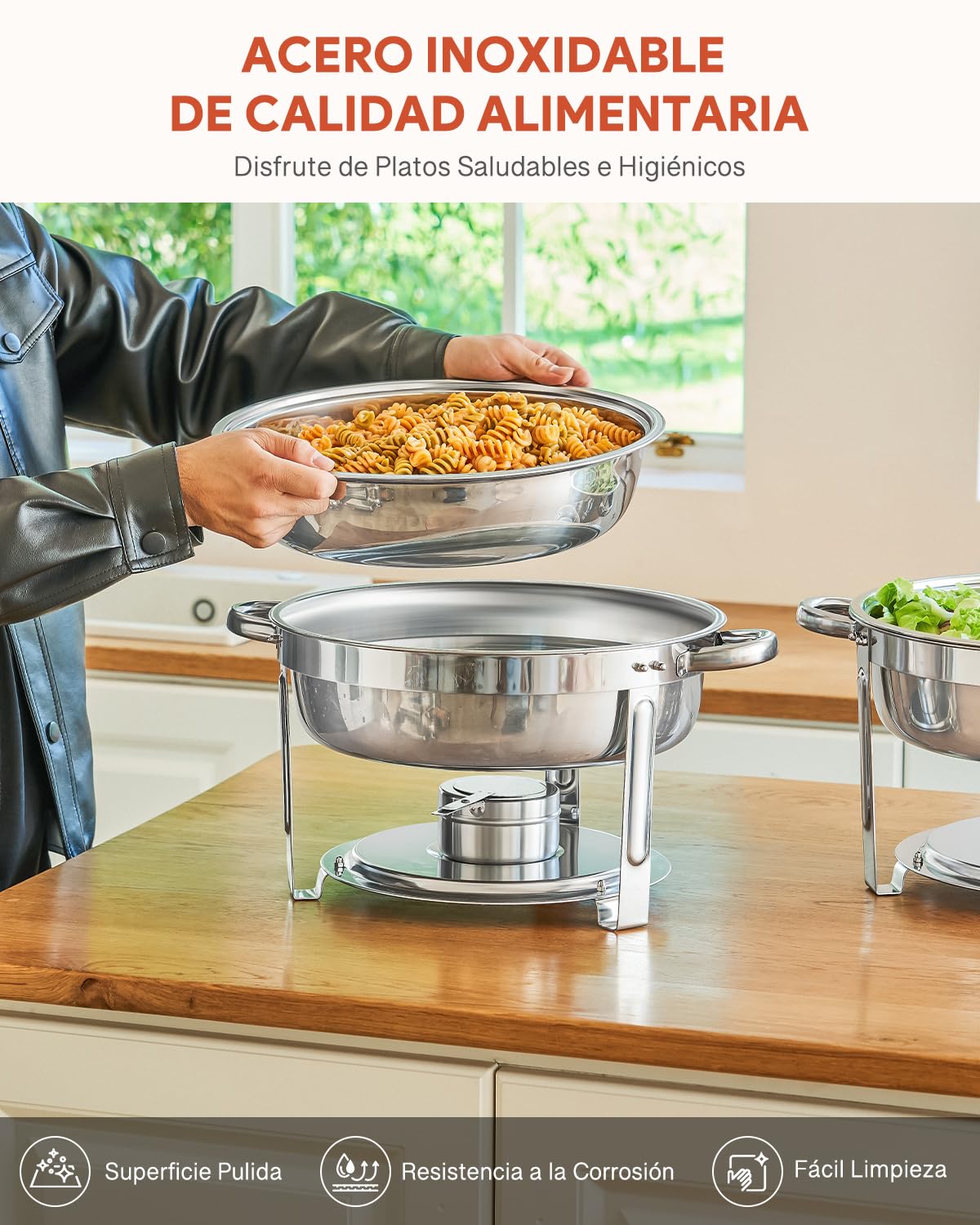 Wilprep Juego de 6 Calentadores de Comida para Buffet Redondos, Acero Inoxidable 5L con Bandeja de Calefacción y Tapa, Chafing Dish para Restaurantes, Catering, Fiestas, Bodas y Picnics (6PCS)