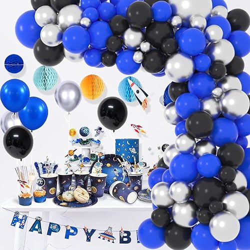 Miniatura 9 de Kit de arco de guirnalda de globos color negro, azul y plateado, globos plateados para niños, bebés, cumpleaños, videocámaras, cumpleaños,