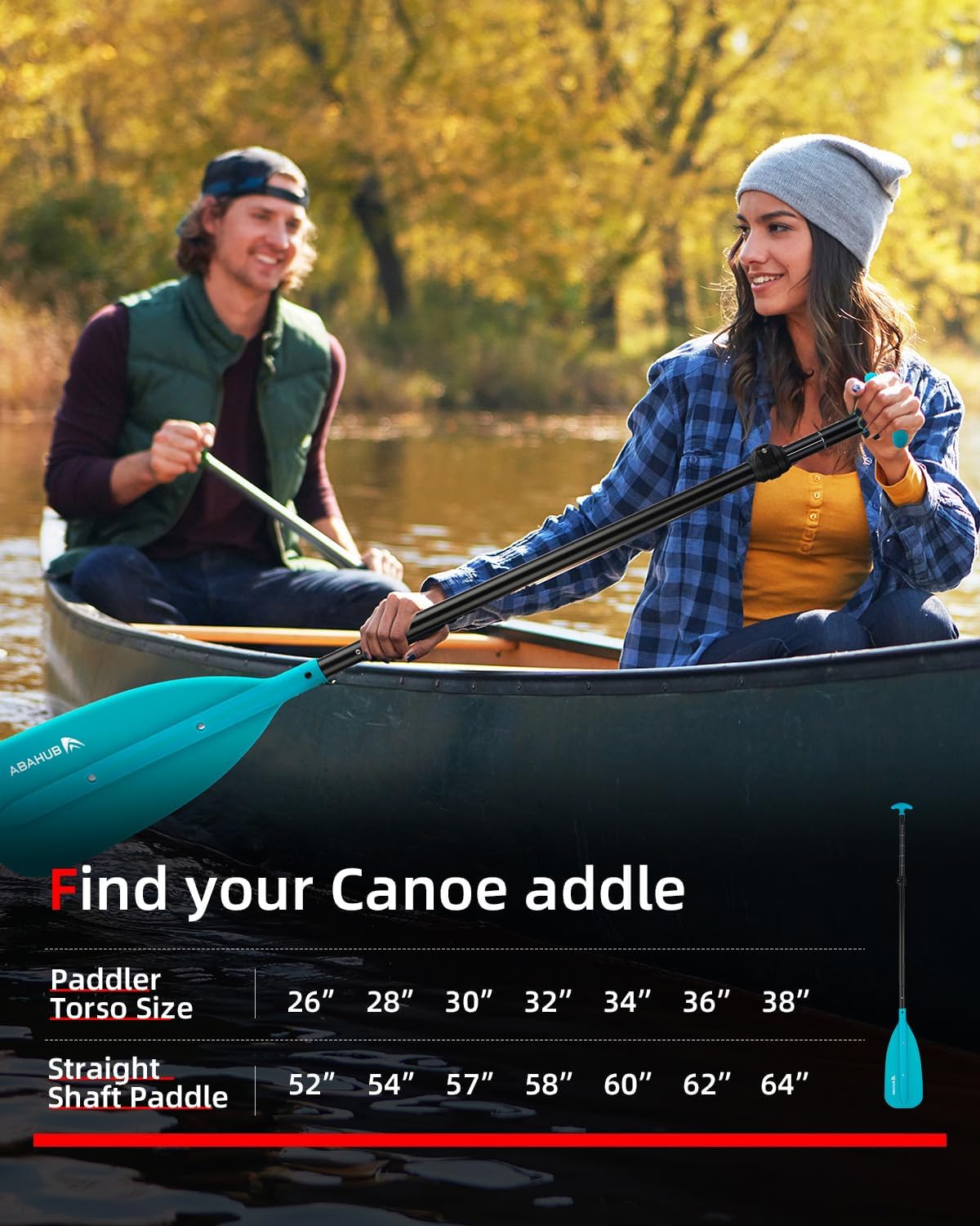 Abahub Adjustable Canoe Paddle Aluminum Shaft, 4'3''-5'3''/130cm-160cm, Floatable Oar for Canoeing Boating Kayaking