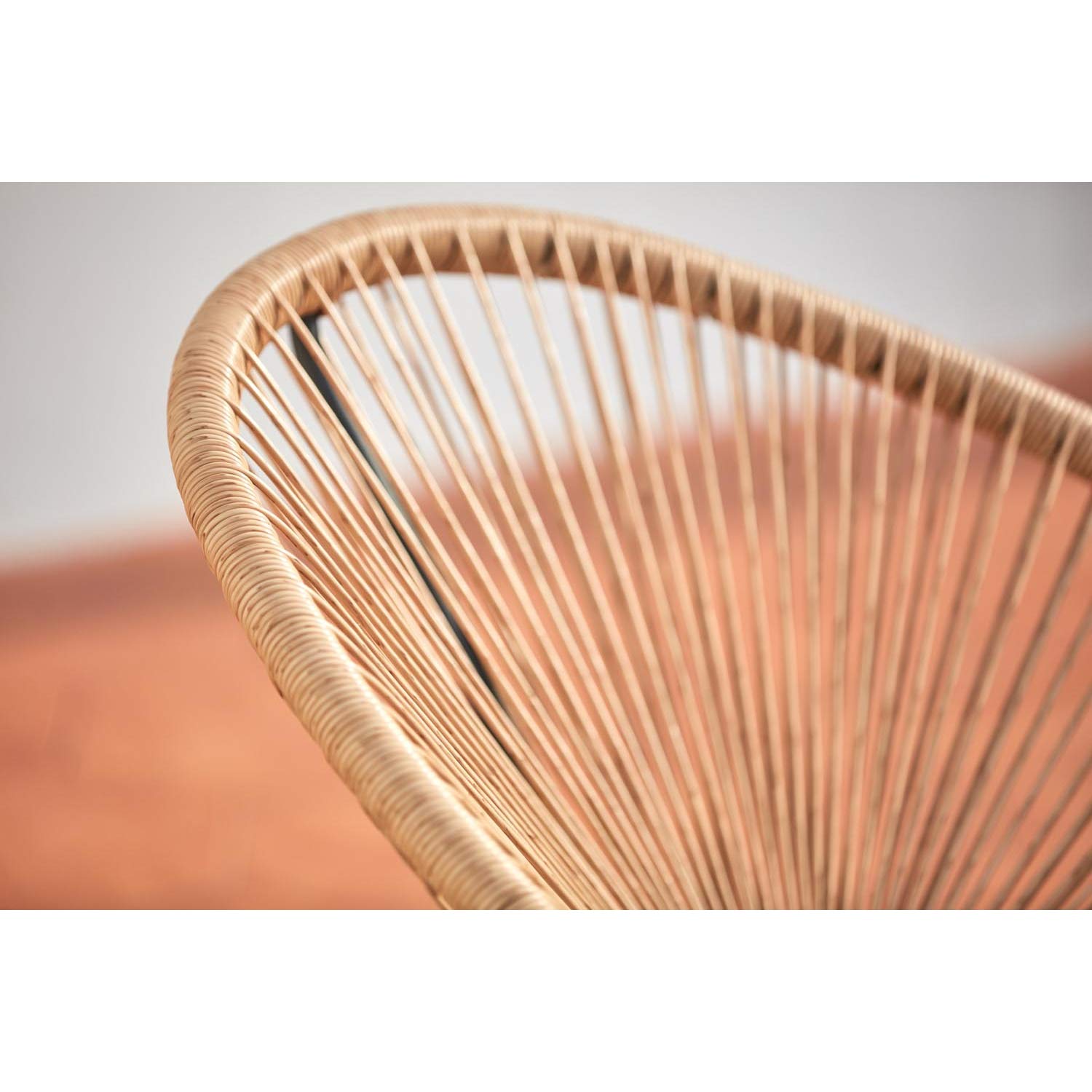 CONCEPT USINE Ensemble Bistrot Acapulco 2 Fauteuils Oeuf Beige | Cordage polyéthylène résistant, table basse plateau verre, style bohème