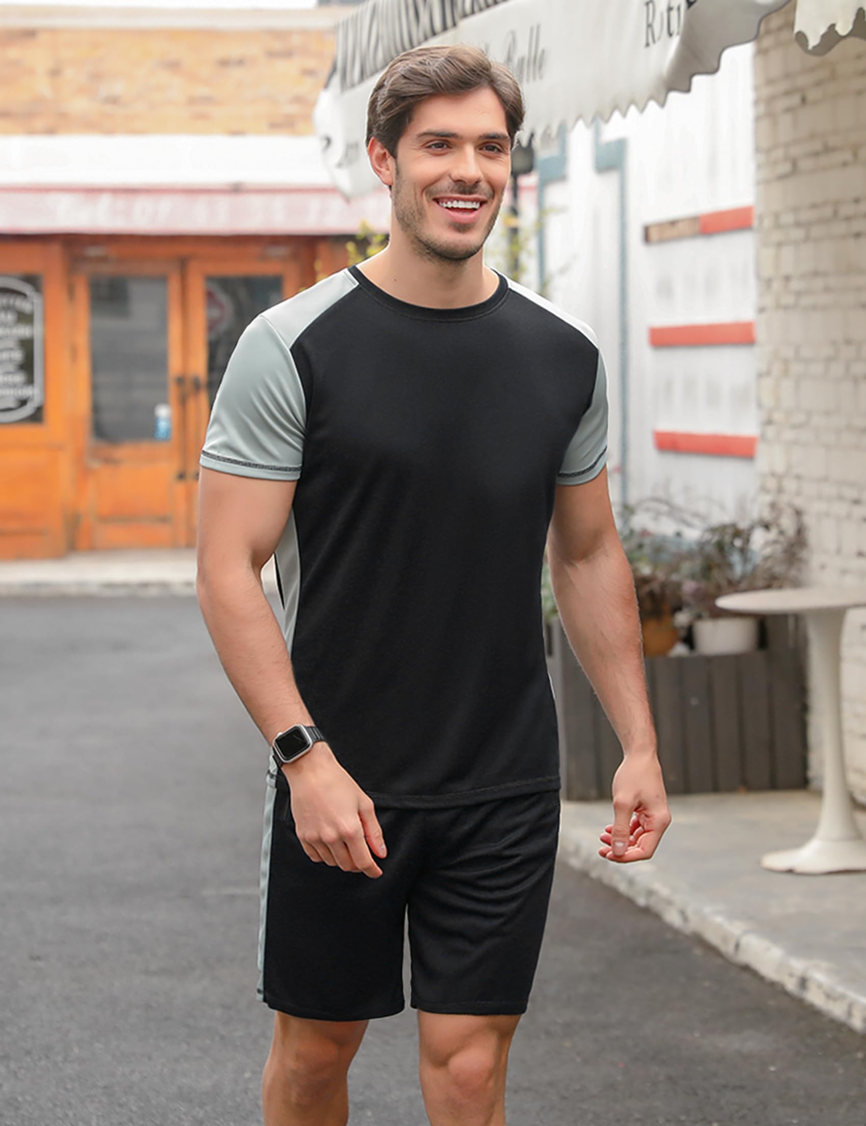 Completo Sportivo Uomo Estivo Tuta da Fitness Maniche Corte Pantaloncini da Ginnastica per Jogging, S-XXL