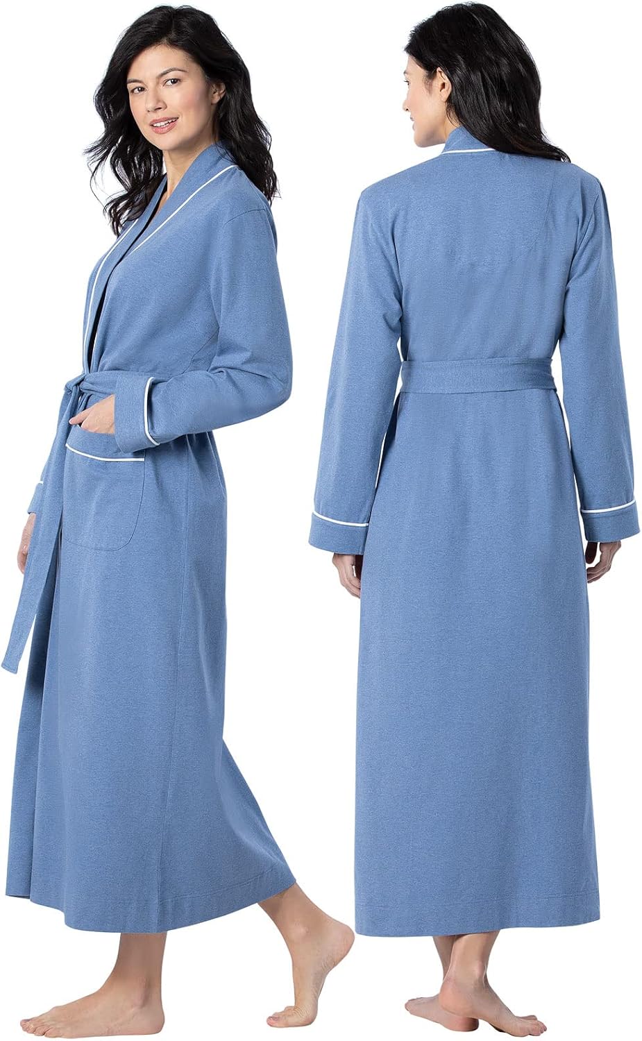 PajamaGram Long Bathrobes For Women - Womens Cotton Robe, 100% Cotton X-Small Heather Blue