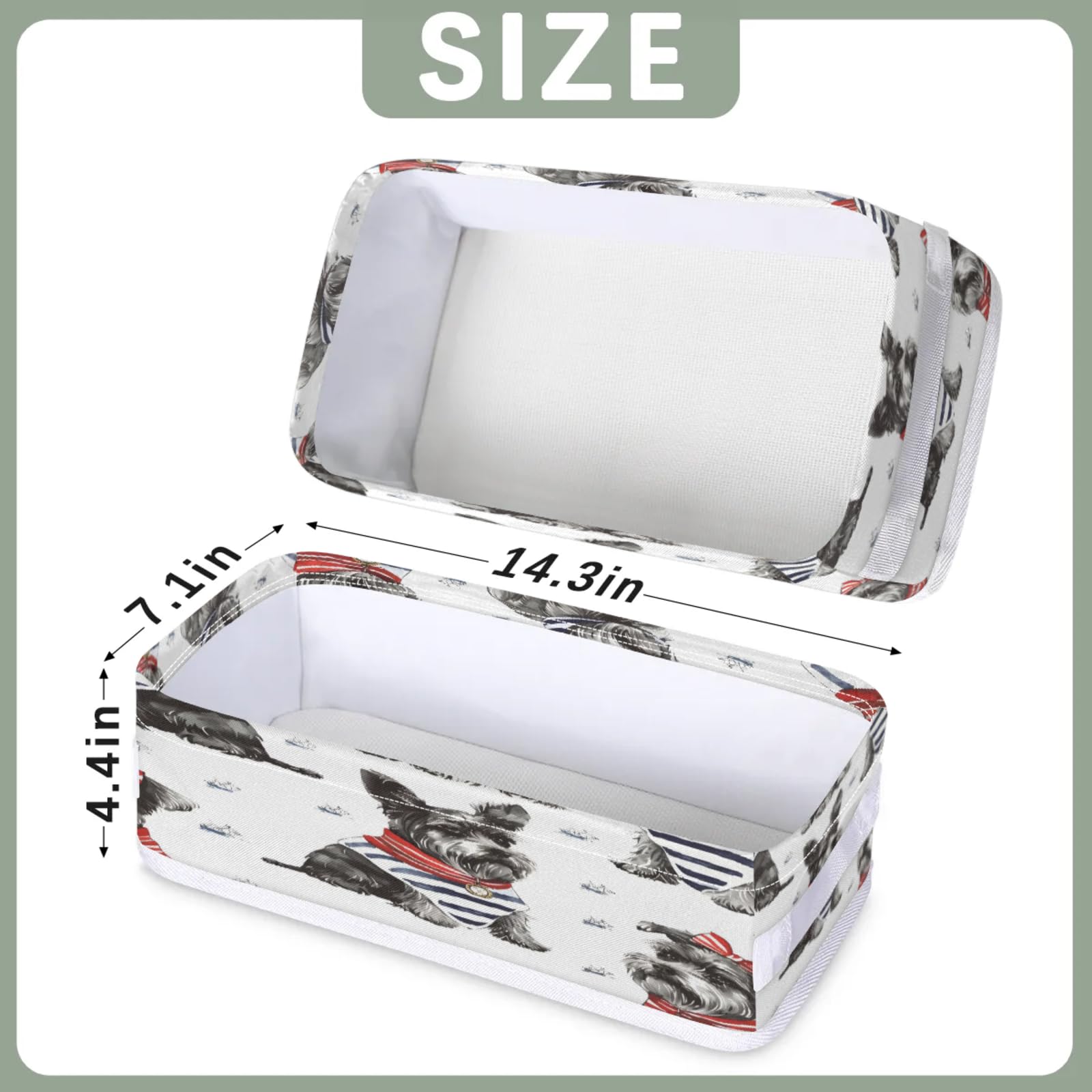 Tablerazzi Toilet Tank Topper Paper Basket with Handle, Cartoon Dog Scottish Terrier Bathroom Storage Basket for Organizing, Small Fabric Storage Bins for Bathroom Decor