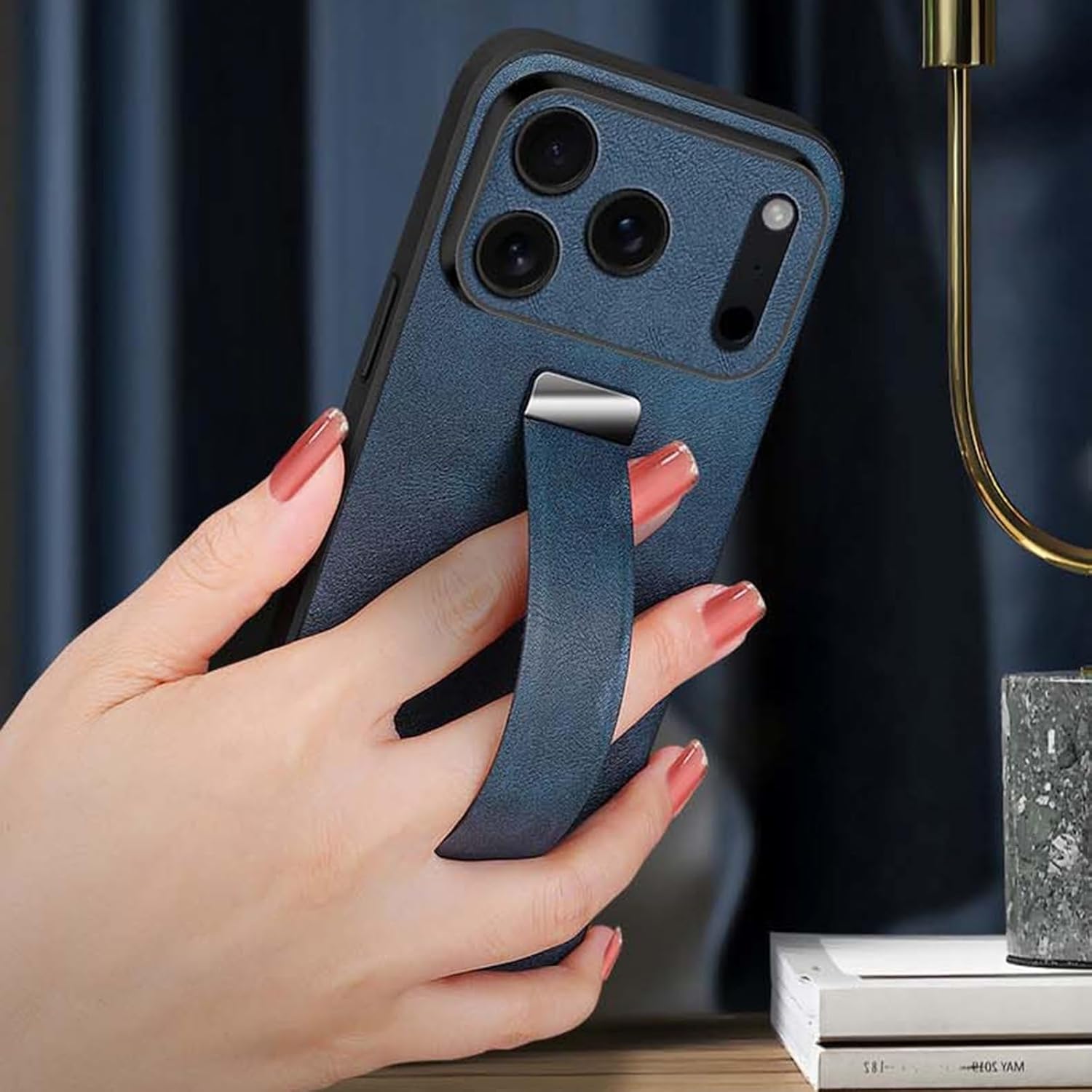 Retro Business Leather Case for iPhone 17/17 Air/17 Pro/17 Pro Max, Retractable Wristband Holder Stand, Camera Protection Slim Cover(Black,17 Pro Max)