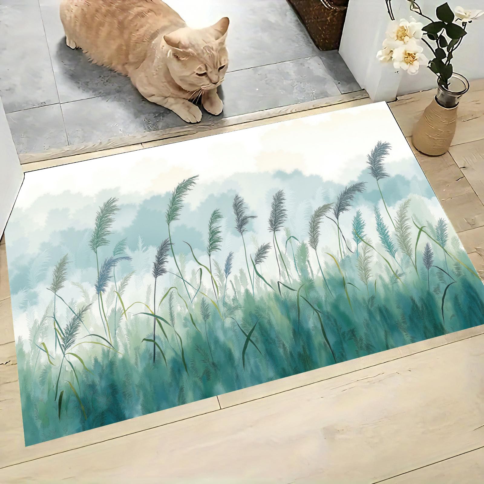 Paillasson Entree Antidérapant 90x150cm Brume Bleu-Vert Tapis Naturel