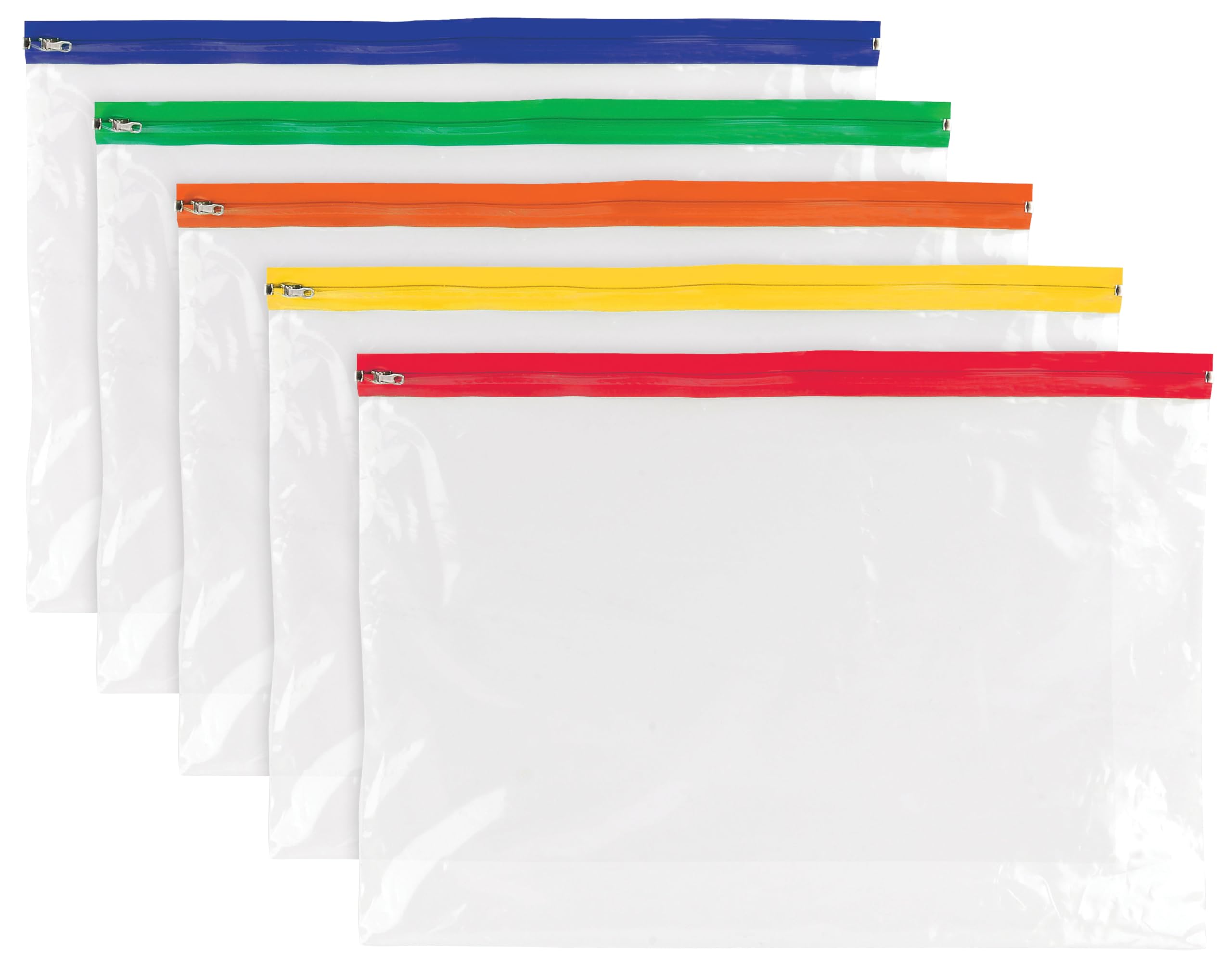 A3 Clear Plastic Zippy Bags Wallet Folders - 25 Pack - Assorted Colours - Waterproof Heavy Duty Storage Zip Bags Document Pouches Wallets Files