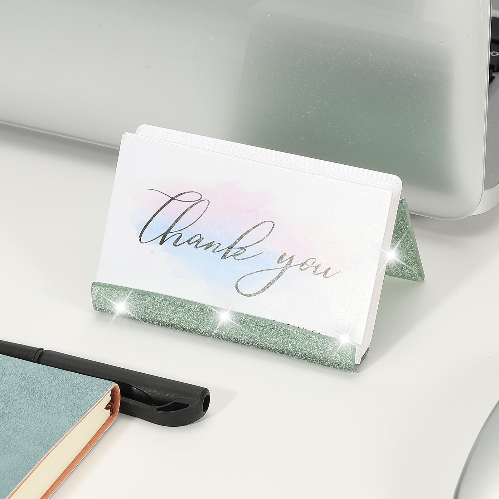 PATIKIL Business Card Holder for Desk Acrylic Business Card Holders Shine Card Stand Organizer Cards Display for Office Exhibition Light Green - Image 4