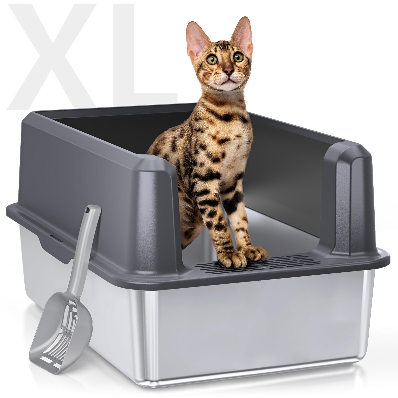 WoofiGo Enclosed Stainless Steel Cat Litter Box with Lid, XL Extra Large Litter Box for Big Cats, Metal Litter Pan High Sided, Never Absorbs Odors, Anti-Urine Leakage, Easy Cleaning, Include ScoopWoofiGo Enclosed Stainless Steel Cat Litter Box with…