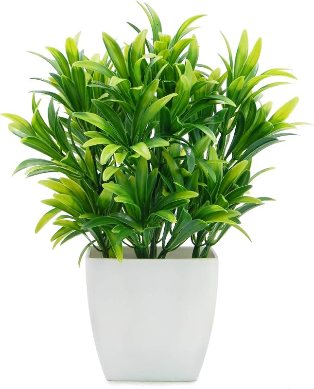 OFFIDIX Faux Plants Mini Potted Plastic Fake Green Plant Artificial Plants Aloe with White Square Pots for Home Decor (White Square Plastic Pots)